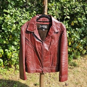 Vintage 70s Leather Jacket Oxblood Red Size Medium